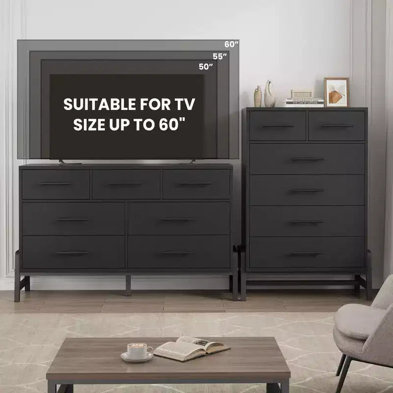4+2 Dresser for Bedroom, Freestanding 46.6 in Tall Drawer Dresser with Storage, Wooden Closet Storage Chest