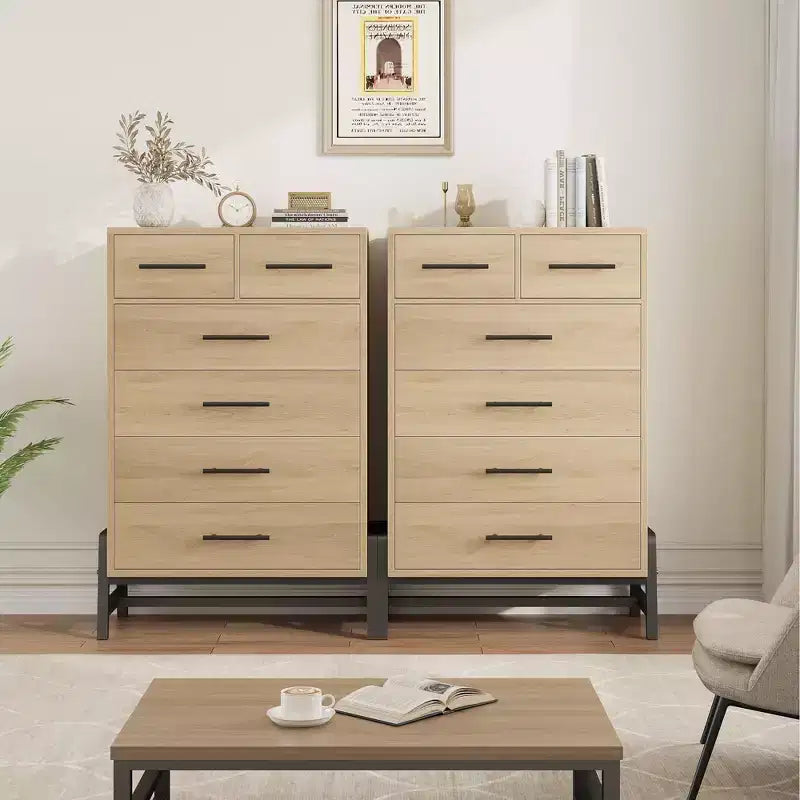 4+2 Dresser for Bedroom, Freestanding 46.6 in Tall Drawer Dresser with Storage, Wooden Closet Storage Chest