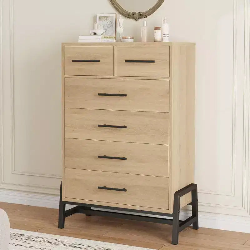 4+2 Dresser for Bedroom, Freestanding 46.6 in Tall Drawer Dresser with Storage, Wooden Closet Storage Chest