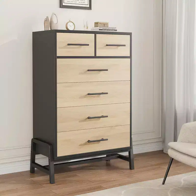 4+2 Dresser for Bedroom, Freestanding 46.6 in Tall Drawer Dresser with Storage, Wooden Closet Storage Chest