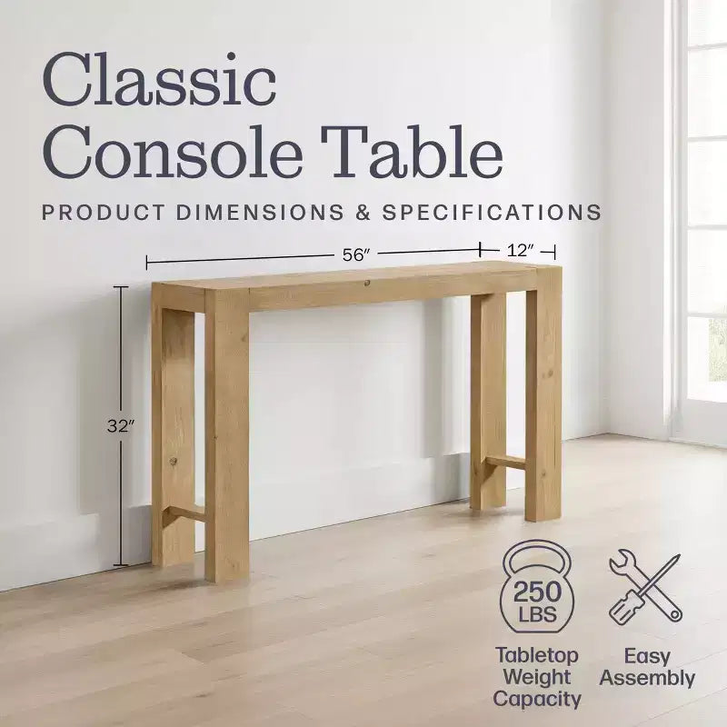 Alaterre Furniture Classic Solid Wood Console Table - 56 Inch Modern Farmhouse Entryway Table