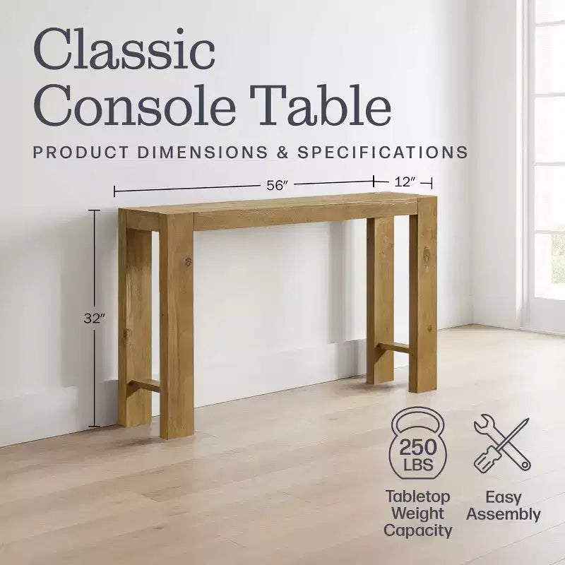 Alaterre Furniture Classic Solid Wood Console Table - 56 Inch Modern Farmhouse Entryway Table