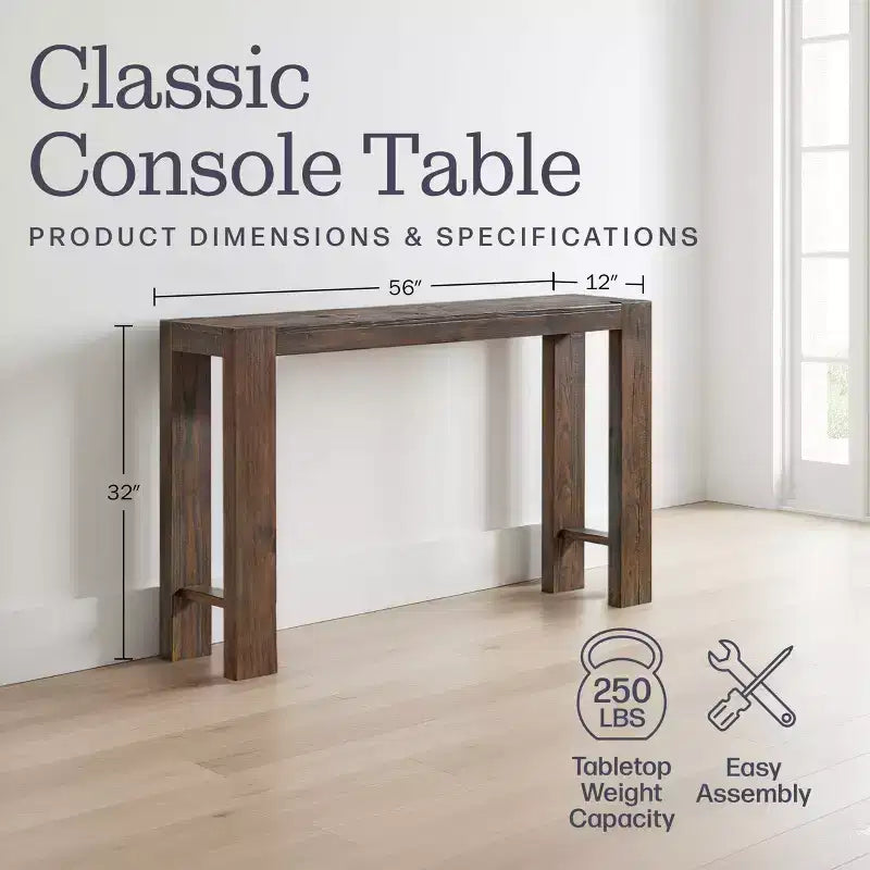 Alaterre Furniture Classic Solid Wood Console Table - 56 Inch Modern Farmhouse Entryway Table
