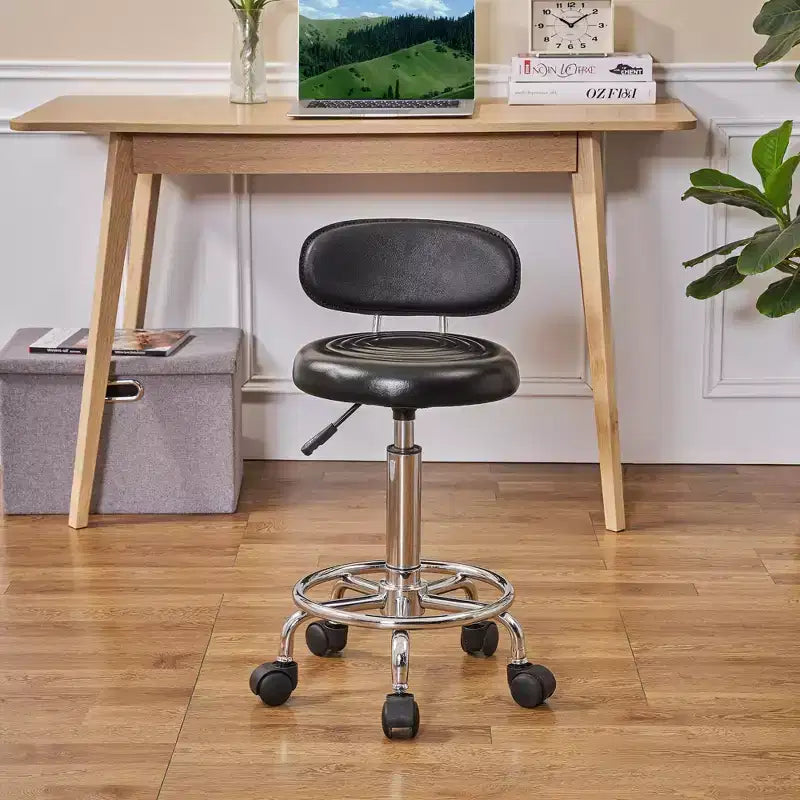 VECELO Faux Leather Office Chair Adjustable Height Swivel Rolling Ergonomic Office Stool with Backrest & Footrest, Black/White