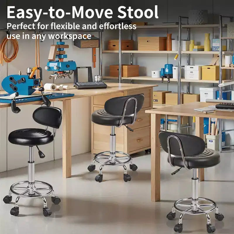 VECELO Faux Leather Office Chair Adjustable Height Swivel Rolling Ergonomic Office Stool with Backrest & Footrest, Black/White