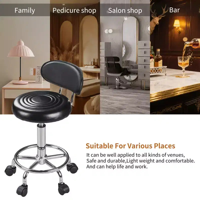 VECELO Faux Leather Office Chair Adjustable Height Swivel Rolling Ergonomic Office Stool with Backrest & Footrest, Black/White