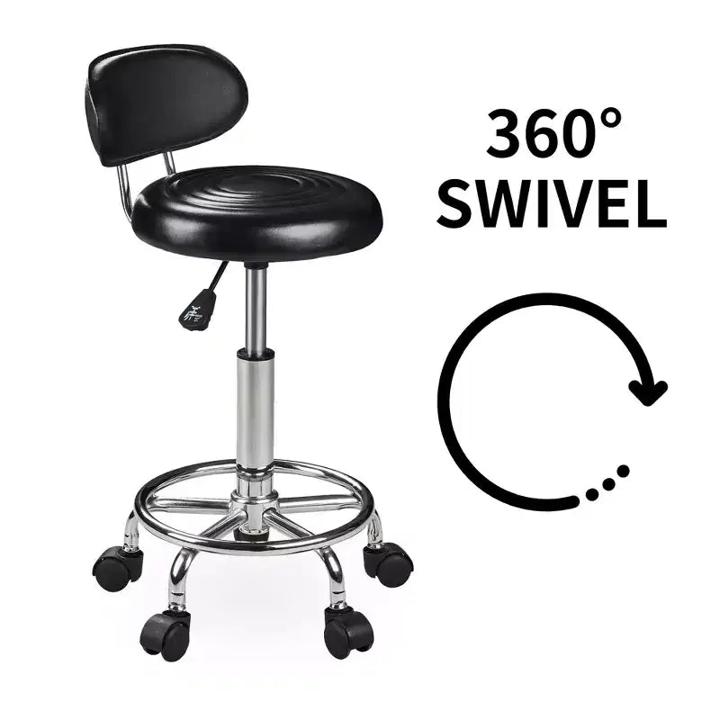 VECELO Faux Leather Office Chair Adjustable Height Swivel Rolling Ergonomic Office Stool with Backrest & Footrest, Black/White
