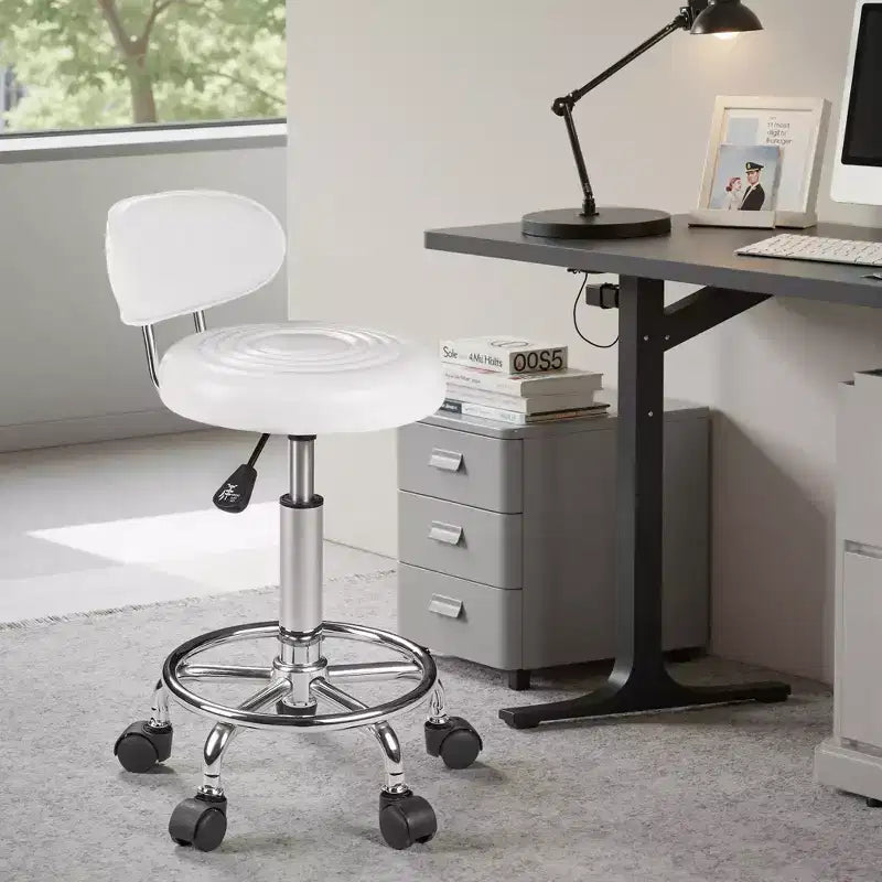 VECELO Faux Leather Office Chair Adjustable Height Swivel Rolling Ergonomic Office Stool with Backrest & Footrest, Black/White