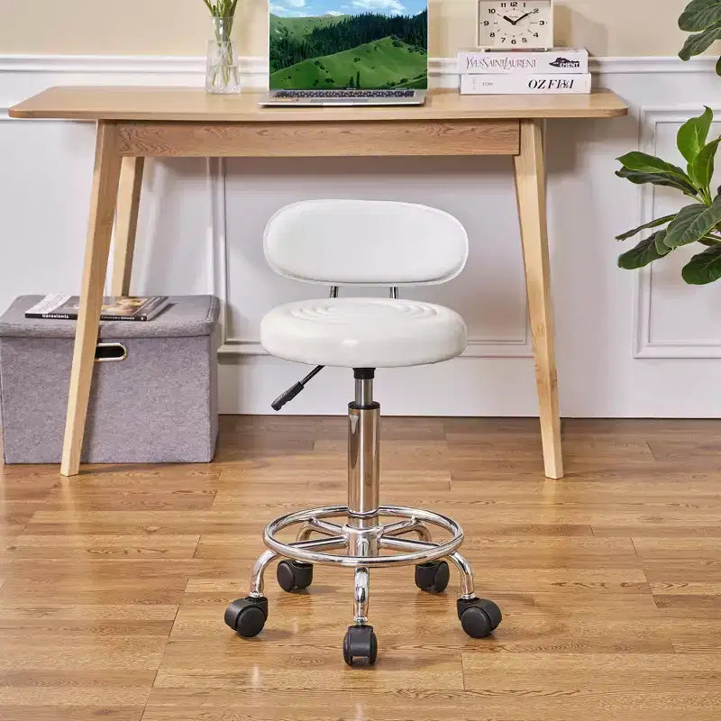 VECELO Faux Leather Office Chair Adjustable Height Swivel Rolling Ergonomic Office Stool with Backrest & Footrest, Black/White