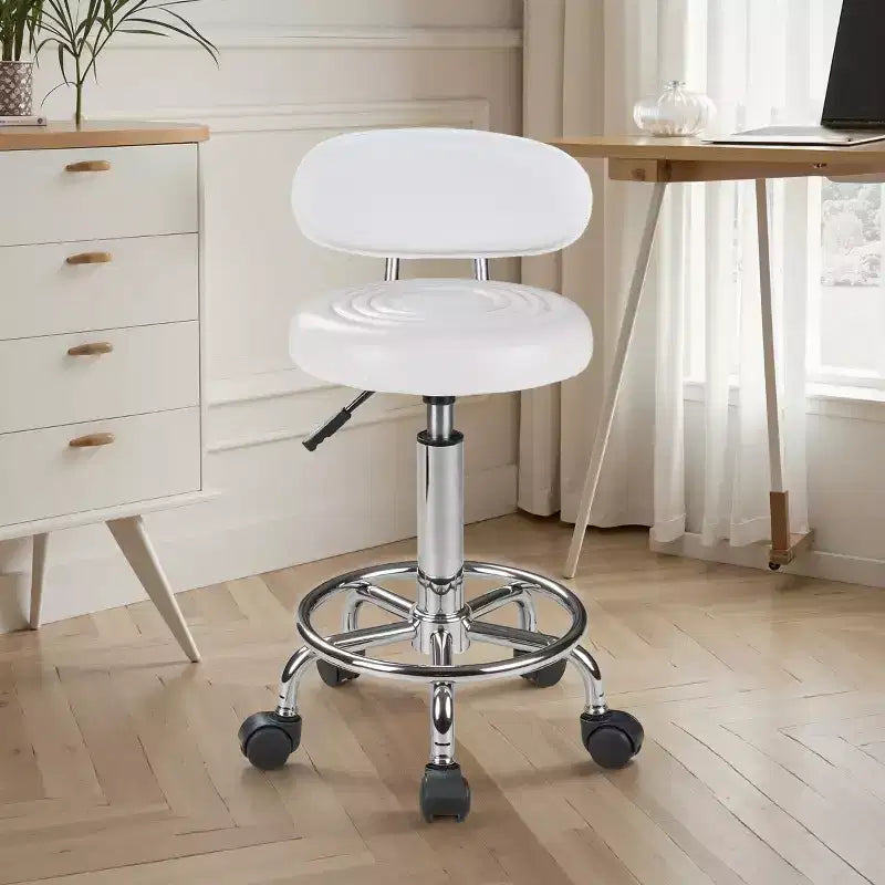 VECELO Faux Leather Office Chair Adjustable Height Swivel Rolling Ergonomic Office Stool with Backrest & Footrest, Black/White