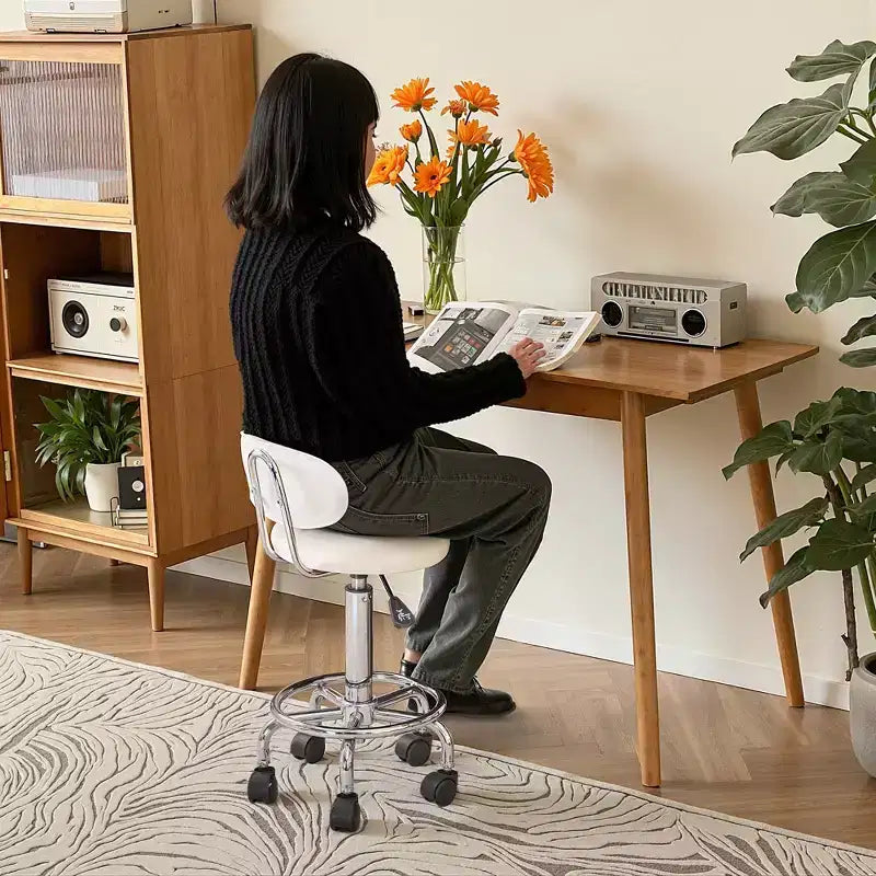 VECELO Faux Leather Office Chair Adjustable Height Swivel Rolling Ergonomic Office Stool with Backrest & Footrest, Black/White