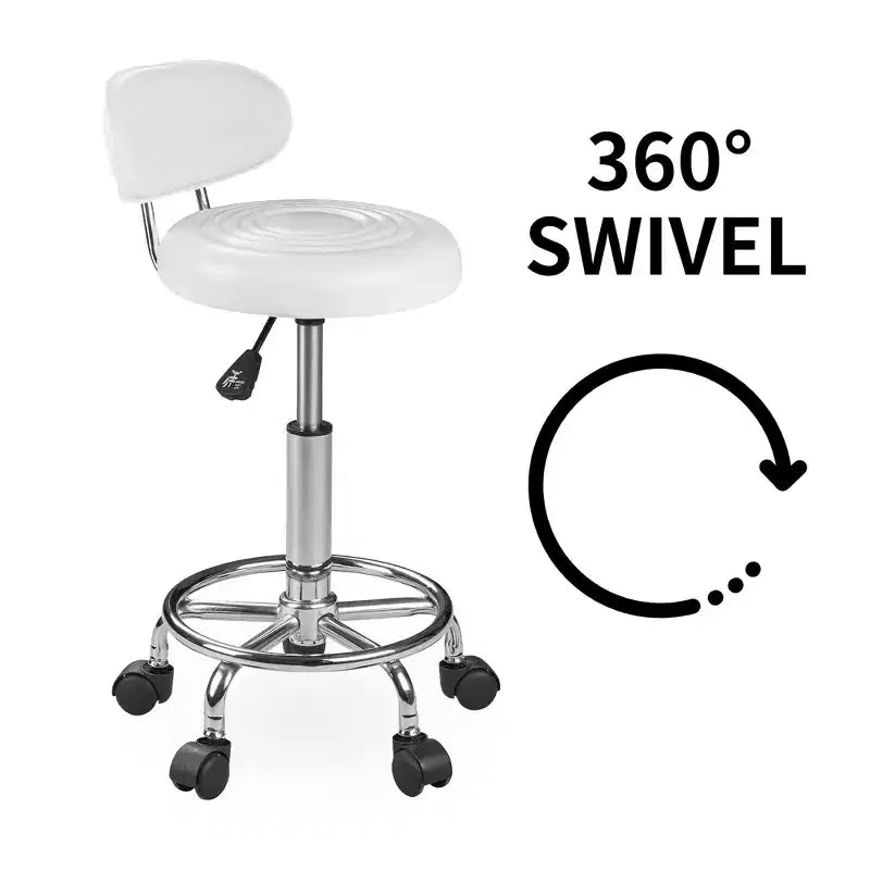 VECELO Faux Leather Office Chair Adjustable Height Swivel Rolling Ergonomic Office Stool with Backrest & Footrest, Black/White