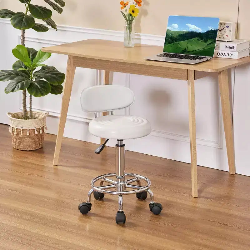 VECELO Faux Leather Office Chair Adjustable Height Swivel Rolling Ergonomic Office Stool with Backrest & Footrest, Black/White