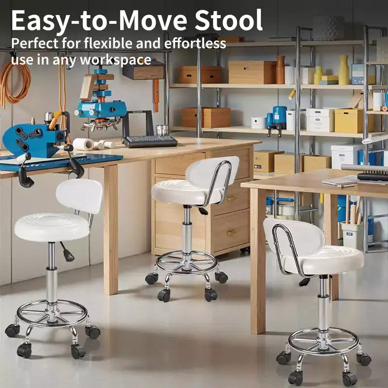 VECELO Faux Leather Office Chair Adjustable Height Swivel Rolling Ergonomic Office Stool with Backrest & Footrest, Black/White