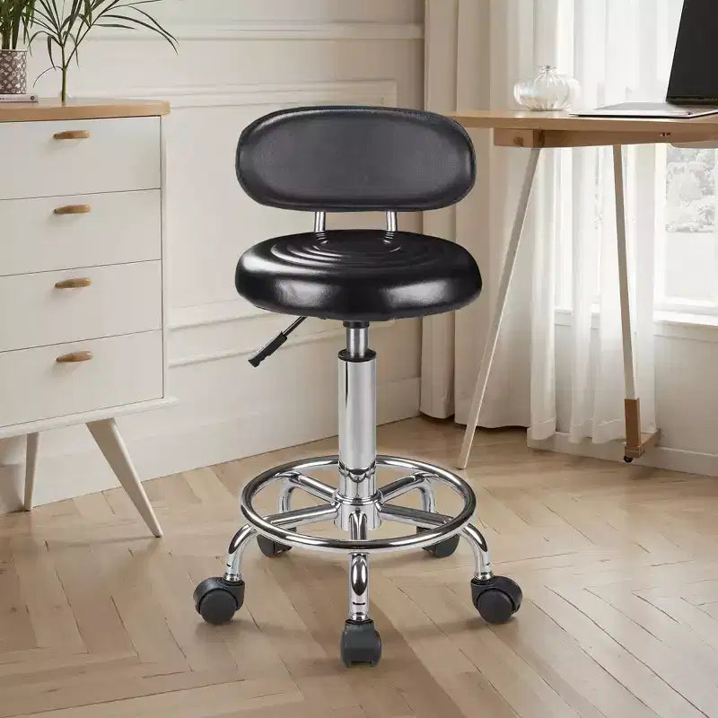 VECELO Faux Leather Office Chair Adjustable Height Swivel Rolling Ergonomic Office Stool with Backrest & Footrest, Black/White