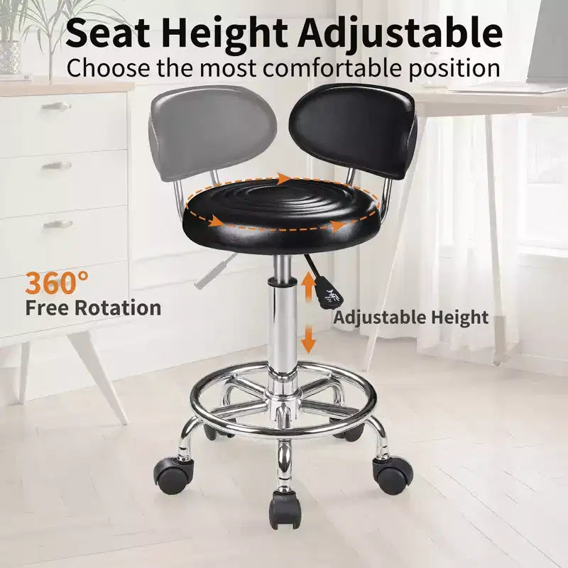 VECELO Faux Leather Office Chair Adjustable Height Swivel Rolling Ergonomic Office Stool with Backrest & Footrest, Black/White