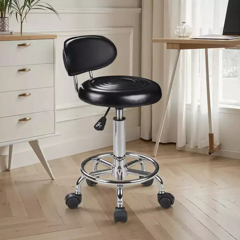 VECELO Faux Leather Office Chair Adjustable Height Swivel Rolling Ergonomic Office Stool with Backrest & Footrest, Black/White