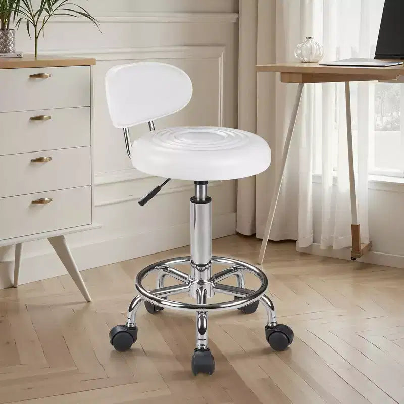 VECELO Faux Leather Office Chair Adjustable Height Swivel Rolling Ergonomic Office Stool with Backrest & Footrest, Black/White