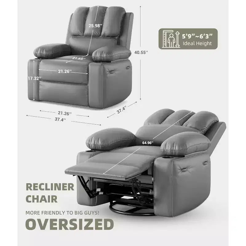 Oversized Recliner Chair Rocking, Massage & Heat, 360 Swivel with Remote & Cup Holder for Living Room, Bedroom, Nursery