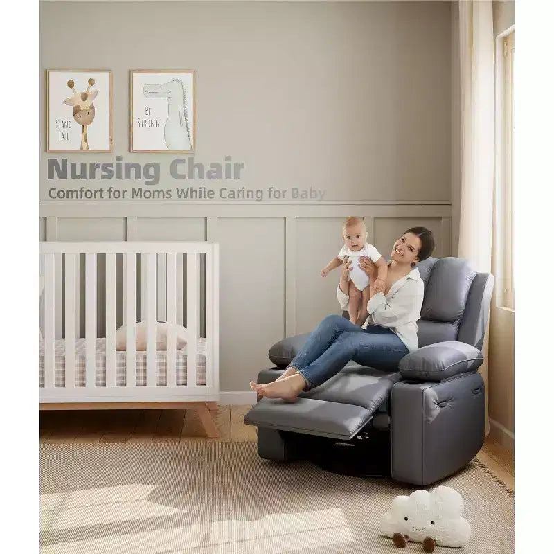 Oversized Recliner Chair Rocking, Massage & Heat, 360 Swivel with Remote & Cup Holder for Living Room, Bedroom, Nursery