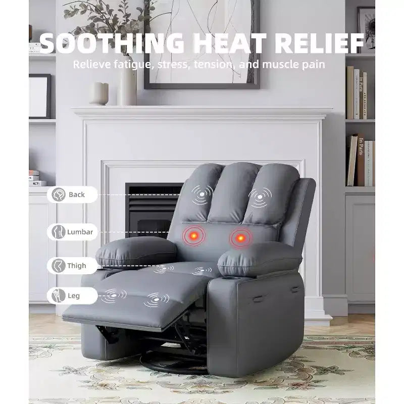 Oversized Recliner Chair Rocking, Massage & Heat, 360 Swivel with Remote & Cup Holder for Living Room, Bedroom, Nursery