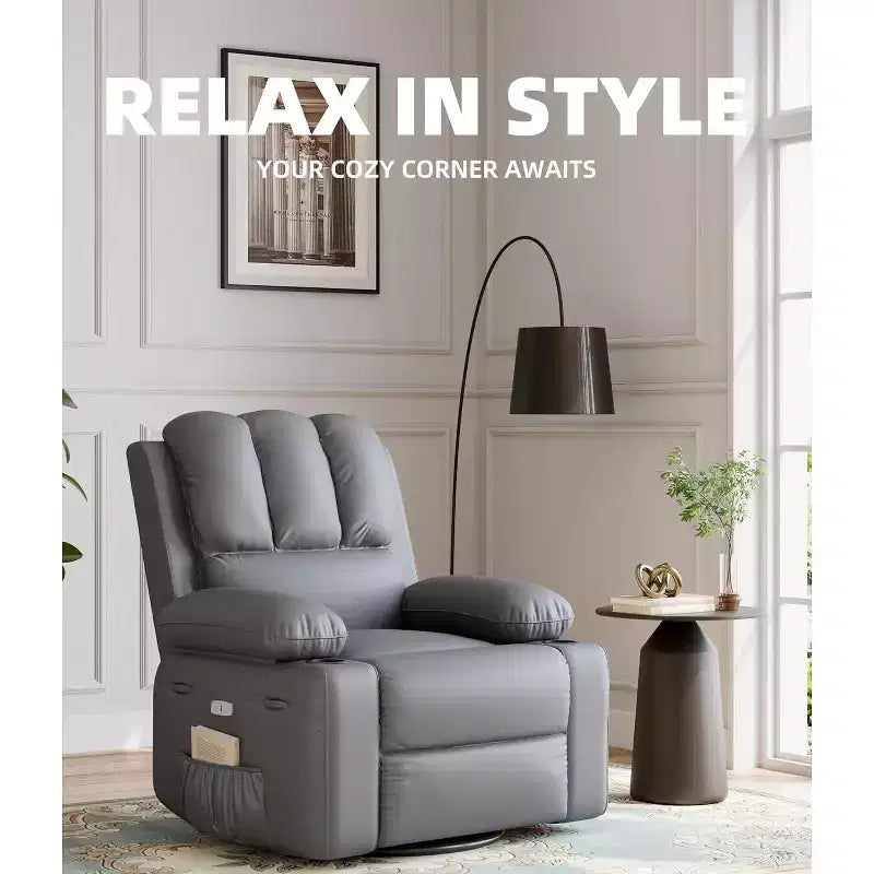 Oversized Recliner Chair Rocking, Massage & Heat, 360 Swivel with Remote & Cup Holder for Living Room, Bedroom, Nursery