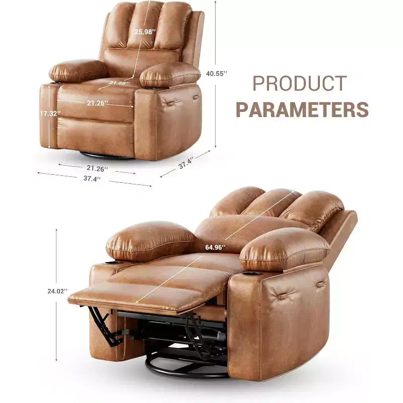 Oversized Recliner Chair Rocking, Massage & Heat, 360 Swivel with Remote & Cup Holder for Living Room, Bedroom, Nursery