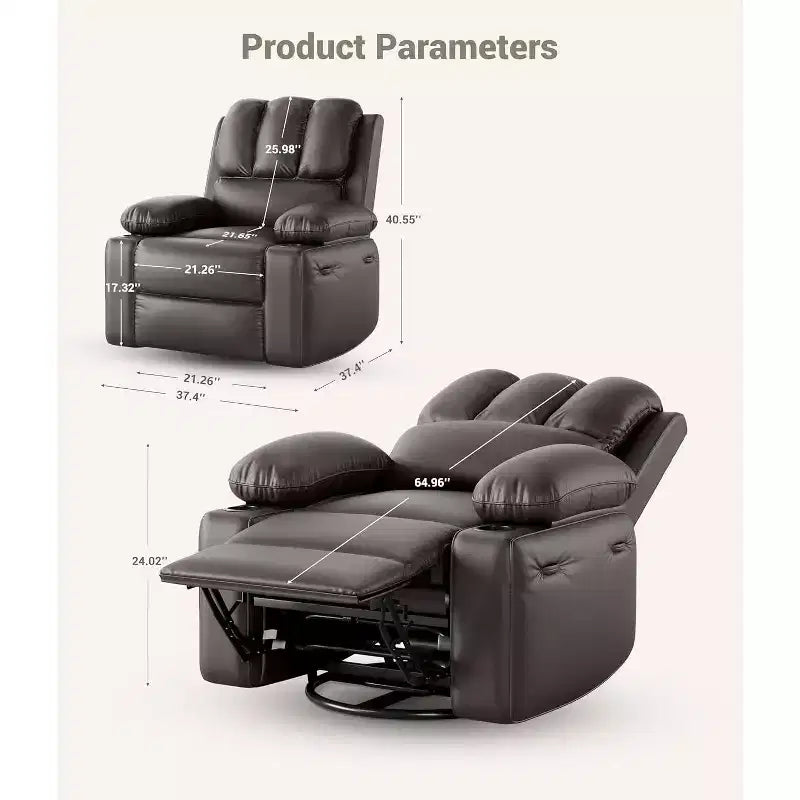 Oversized Recliner Chair Rocking, Massage & Heat, 360 Swivel with Remote & Cup Holder for Living Room, Bedroom, Nursery