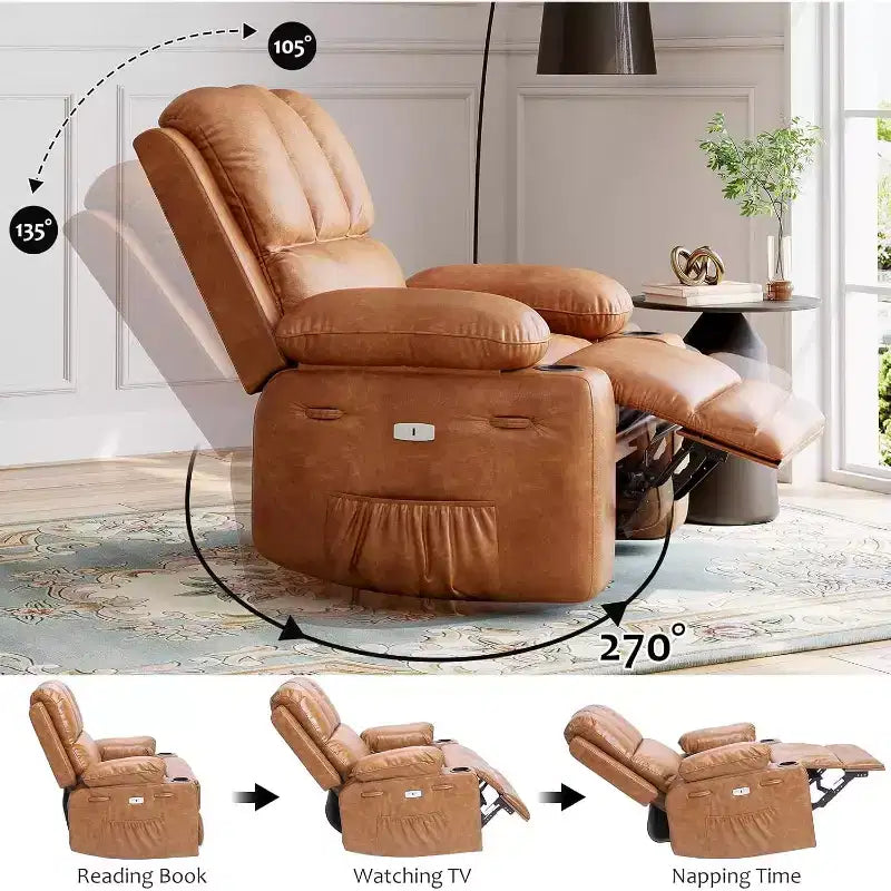 Oversized Recliner Chair Rocking, Massage & Heat, 360 Swivel with Remote & Cup Holder for Living Room, Bedroom, Nursery