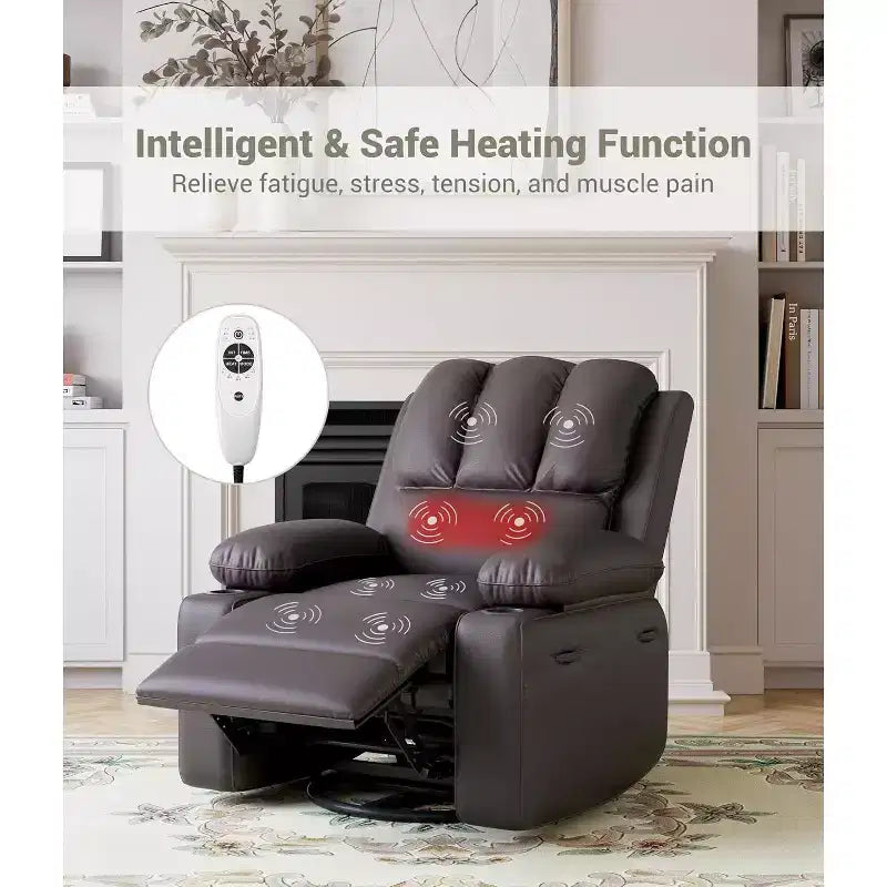 Oversized Recliner Chair Rocking, Massage & Heat, 360 Swivel with Remote & Cup Holder for Living Room, Bedroom, Nursery