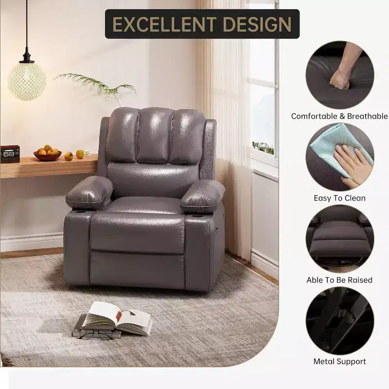 Oversized Recliner Chair Rocking, Massage & Heat, 360 Swivel with Remote & Cup Holder for Living Room, Bedroom, Nursery