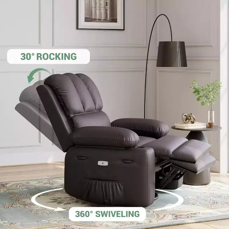 Oversized Recliner Chair Rocking, Massage & Heat, 360 Swivel with Remote & Cup Holder for Living Room, Bedroom, Nursery