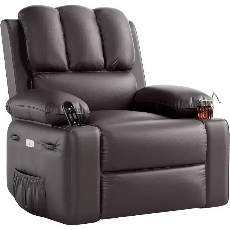 Oversized Recliner Chair Rocking, Massage & Heat, 360 Swivel with Remote & Cup Holder for Living Room, Bedroom, Nursery