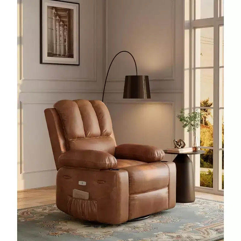 Oversized Recliner Chair Rocking, Massage & Heat, 360 Swivel with Remote & Cup Holder for Living Room, Bedroom, Nursery