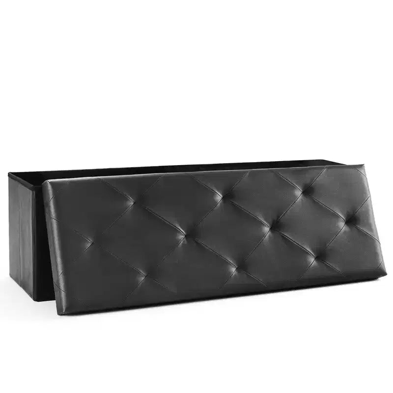 Okak 30/43IN Foldable Storage Ottoman with Synthetic Leather Cushion, Bed Bench with Thicker Foam Padded Seat, Entryway Bench for Home