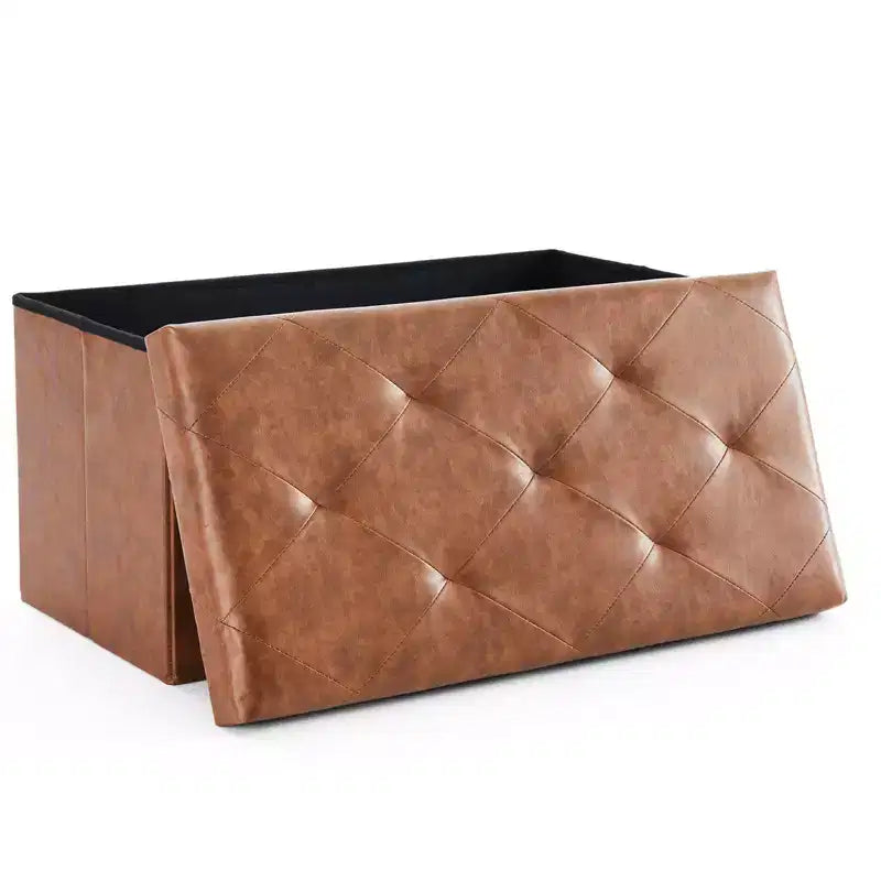 Okak 30/43IN Foldable Storage Ottoman with Synthetic Leather Cushion, Bed Bench with Thicker Foam Padded Seat, Entryway Bench for Home