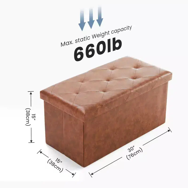 Okak 30/43IN Foldable Storage Ottoman with Synthetic Leather Cushion, Bed Bench with Thicker Foam Padded Seat, Entryway Bench for Home