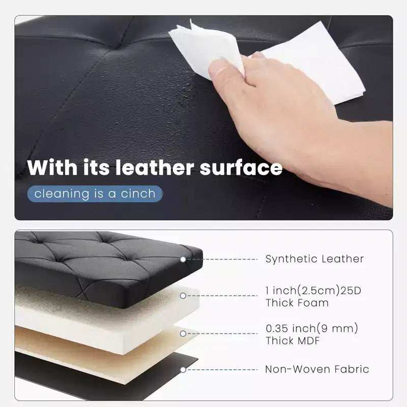 Okak 30/43IN Foldable Storage Ottoman with Synthetic Leather Cushion, Bed Bench with Thicker Foam Padded Seat, Entryway Bench for Home