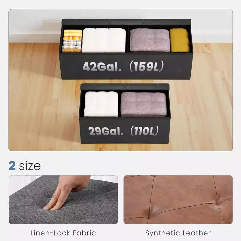 Okak 30/43IN Foldable Storage Ottoman with Synthetic Leather Cushion, Bed Bench with Thicker Foam Padded Seat, Entryway Bench for Home