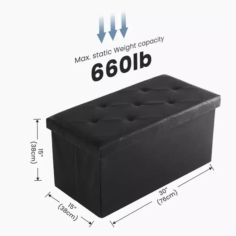 Okak 30/43IN Foldable Storage Ottoman with Synthetic Leather Cushion, Bed Bench with Thicker Foam Padded Seat, Entryway Bench for Home