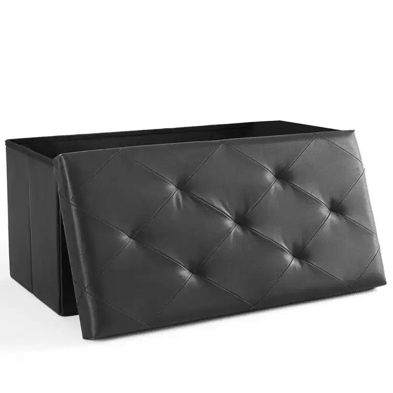 Okak 30/43IN Foldable Storage Ottoman with Synthetic Leather Cushion, Bed Bench with Thicker Foam Padded Seat, Entryway Bench for Home