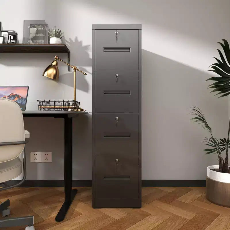 VIYET 56H 4-Drawer Metal Vertical File Cabinet with 4 Individual Locks, Black Steel Filing Cabinet for Home Office(Assembly Required)