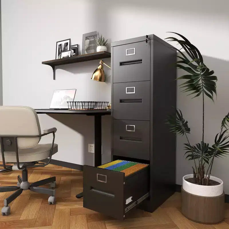 VIYET 56H 4-Drawer Metal Vertical File Cabinet with 4 Individual Locks, Black Steel Filing Cabinet for Home Office(Assembly Required)