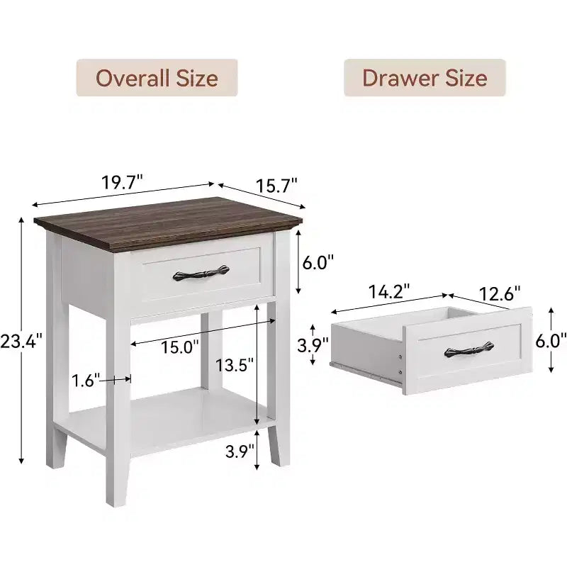 Industrial Bedside Table with Drawer & Shelf, Wood Corners, Easy Assembly, 19.7 x 15.7 x 23.4 for Bedroom, Living Room, Dorm