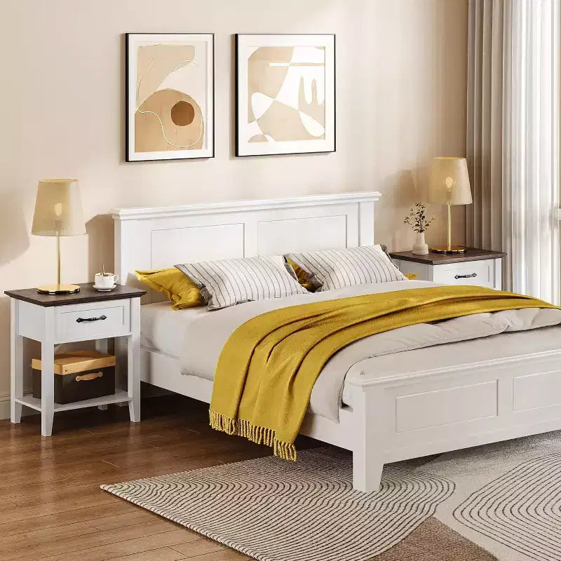 Industrial Bedside Table with Drawer & Shelf, Wood Corners, Easy Assembly, 19.7 x 15.7 x 23.4 for Bedroom, Living Room, Dorm
