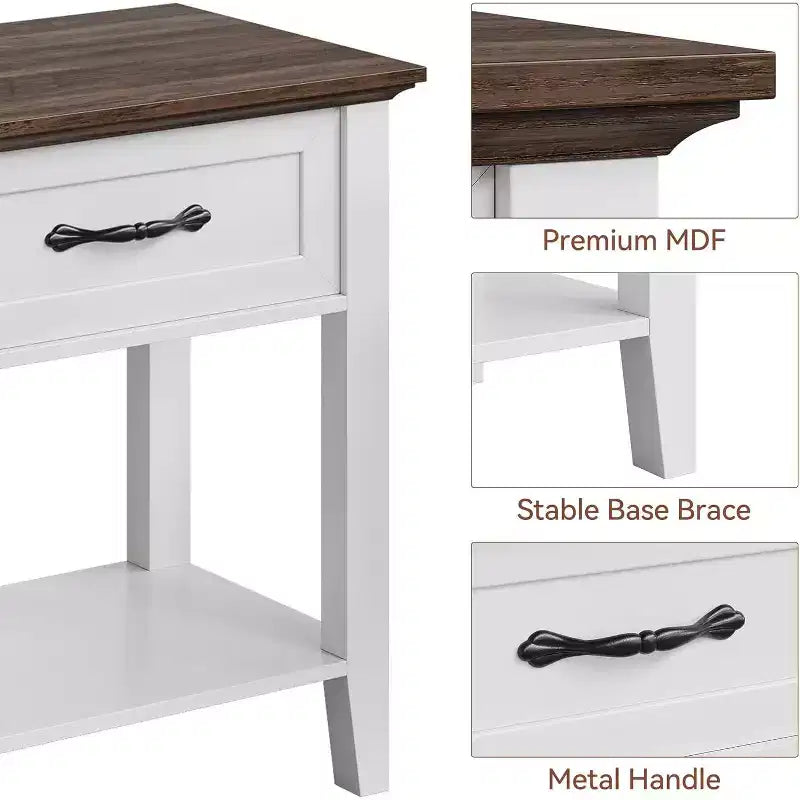 Industrial Bedside Table with Drawer & Shelf, Wood Corners, Easy Assembly, 19.7 x 15.7 x 23.4 for Bedroom, Living Room, Dorm