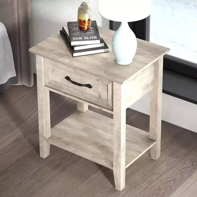 Industrial Bedside Table with Drawer & Shelf, Wood Corners, Easy Assembly, 19.7 x 15.7 x 23.4 for Bedroom, Living Room, Dorm