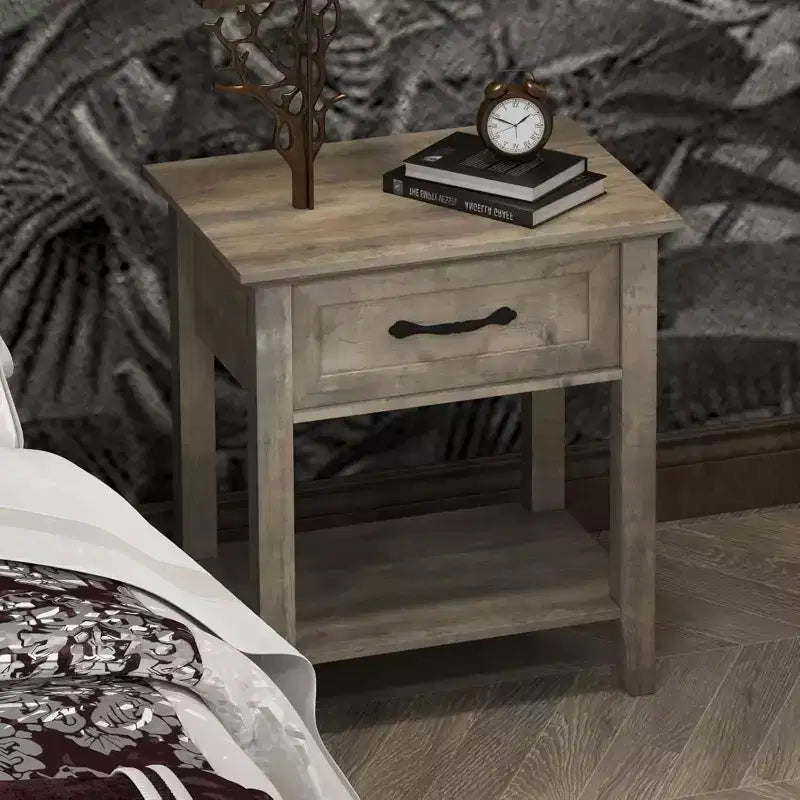 Industrial Bedside Table with Drawer & Shelf, Wood Corners, Easy Assembly, 19.7 x 15.7 x 23.4 for Bedroom, Living Room, Dorm