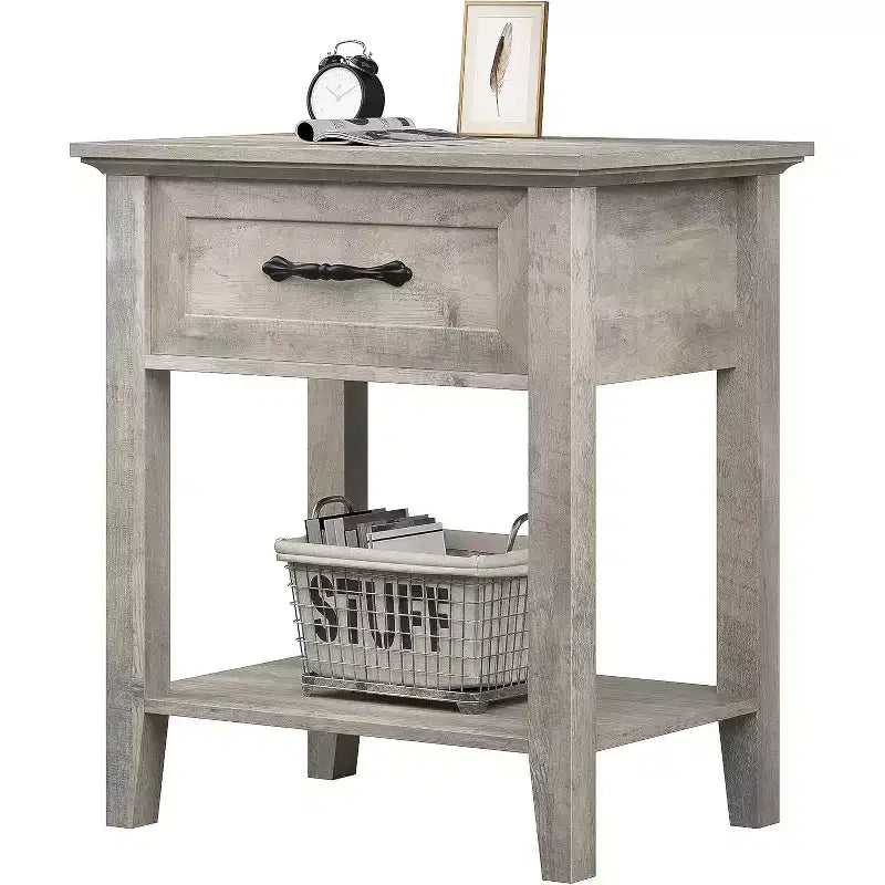 Industrial Bedside Table with Drawer & Shelf, Wood Corners, Easy Assembly, 19.7 x 15.7 x 23.4 for Bedroom, Living Room, Dorm
