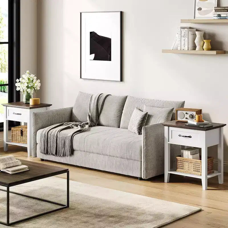 Industrial Bedside Table with Drawer & Shelf, Wood Corners, Easy Assembly, 19.7 x 15.7 x 23.4 for Bedroom, Living Room, Dorm
